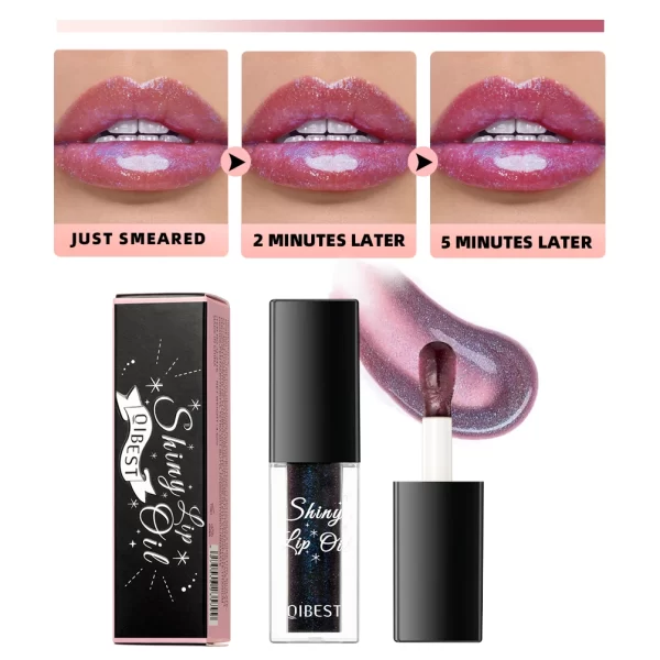 QIBEST Mirror Black Lip Oil Color Changing Lipstick Moisturizing Shiny Lip Gloss Oil Plumping Lasting Diamond Lipgloss Cosmetics - Image 6