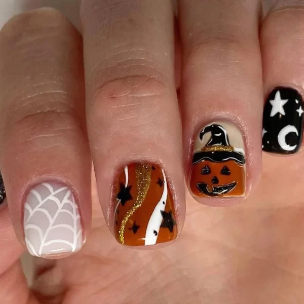 Red Spider Printed False Nails Halloween Nail Art Decor Press on Nails for Girl Gifts Short Round Cool y2k Style Fake Nail Tips - Image 42