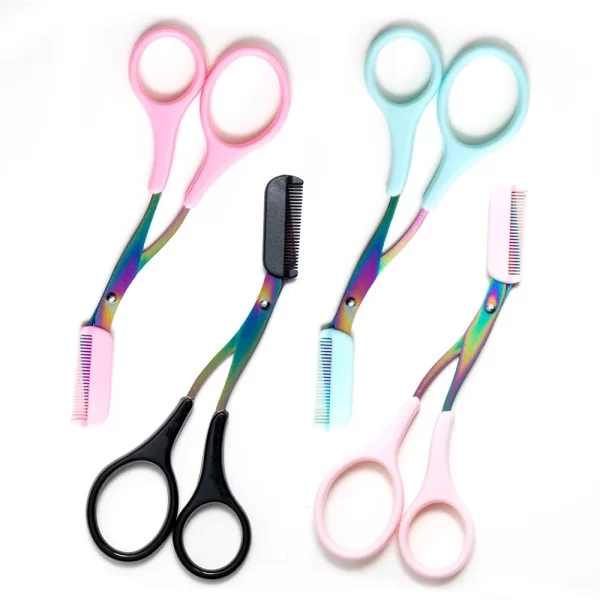 Stainless Steel Facial Hair Removal Shaver Cutter Eyebrow Trimmer Scissors Color Titanium With Comb Removable Makeup Accessories - Image 4