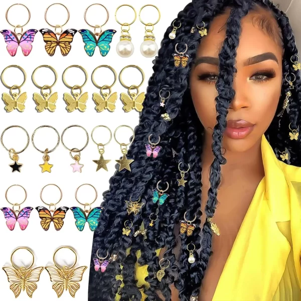 20Pcs Butterfly Braid Clips Crystal Dreadlock Hair Accessories Colorful Butterflies Pendant Charms Pearl Shiny Hair Accessories - Image 2