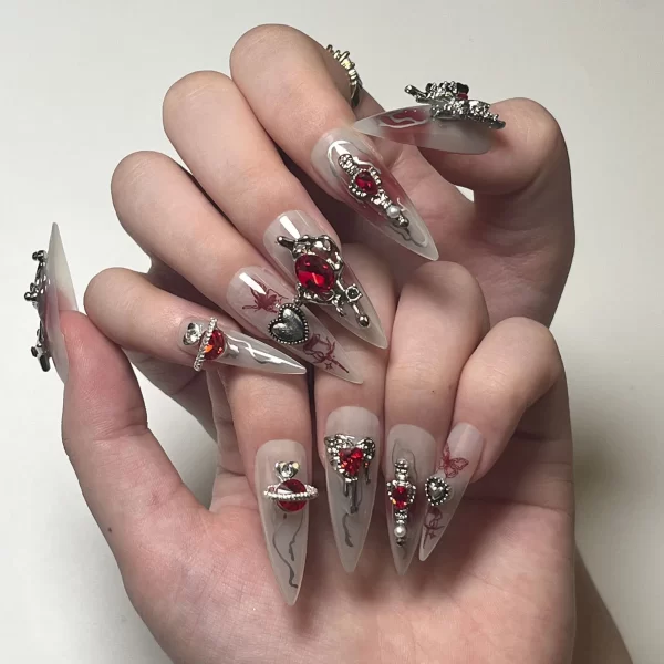 24pcs 3D Sliver Butterfly Decor False Nails Full Cover Fake Nail for Women Lady Almond Black Butterfly Press on nails Patches - Image 11