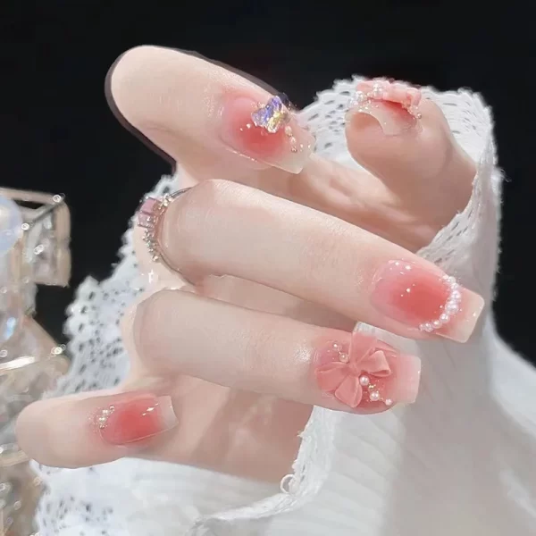 24Pcs Black Love Design Fake Nails with Rhinestone Design Long Ballet Full Cover Nail Tips Wearable French Press on False Nails - Image 6