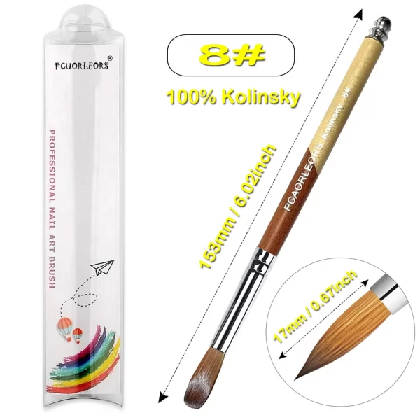 UsiDaer Kolinsky Nail Brush Acrylic with Red Round Wooden Handle and 100% Kolinsky Sable Hair for Crystal UV Gel Painting - Image 10