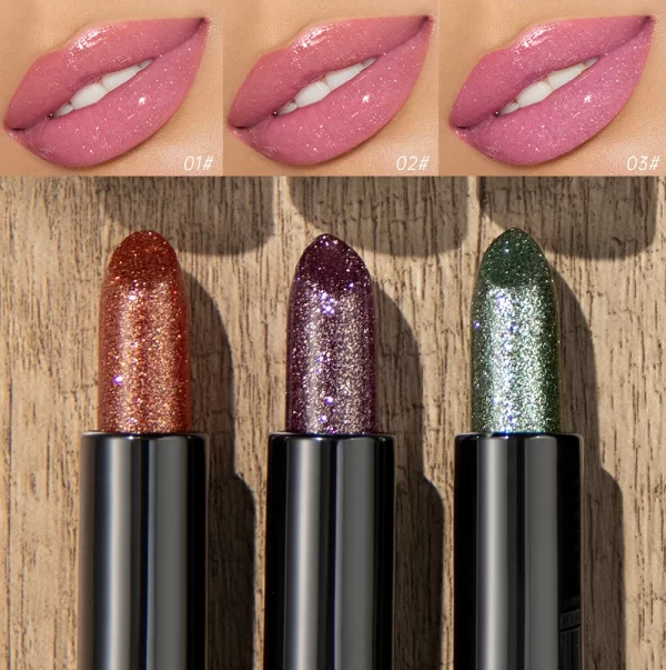 QIBEST Glitter Diamond Lipstick Moisturzing Color Changing Lipstick Pearlescent Shiny Temperature Lip Balm Lasting Lips Makeup - Image 2