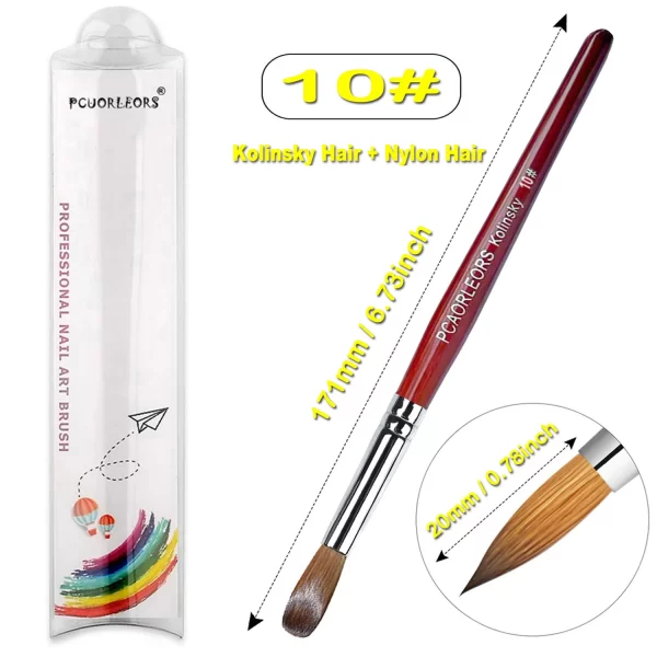UsiDaer Kolinsky Nail Brush Acrylic with Red Round Wooden Handle and 100% Kolinsky Sable Hair for Crystal UV Gel Painting - Image 14