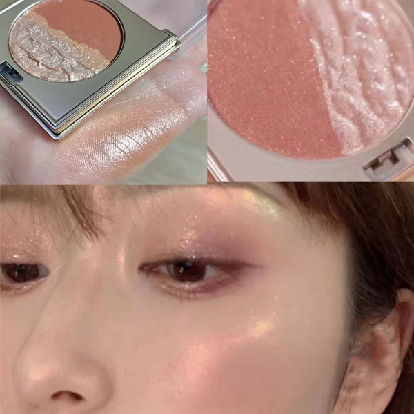 Mashed Potatoes Highlighter Diamond Double Color Highlight Palette Pink Golden Brighten Glitter Natural Contour Blush Makeup - Image 9