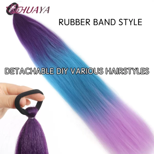 26inch Synthetic Ponytail Extensions With Rubber Band Ombre Braided Colorful Ponytail DIY Ponytail Hair Daily Party Wear Use - Image 6