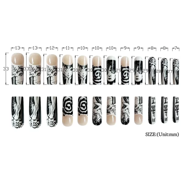 Horror Manga Gothic Style Fake Nails Black White Anime Nail Art Press on Nails Nail Accessories Popular False Nails Nail Tips - Image 5
