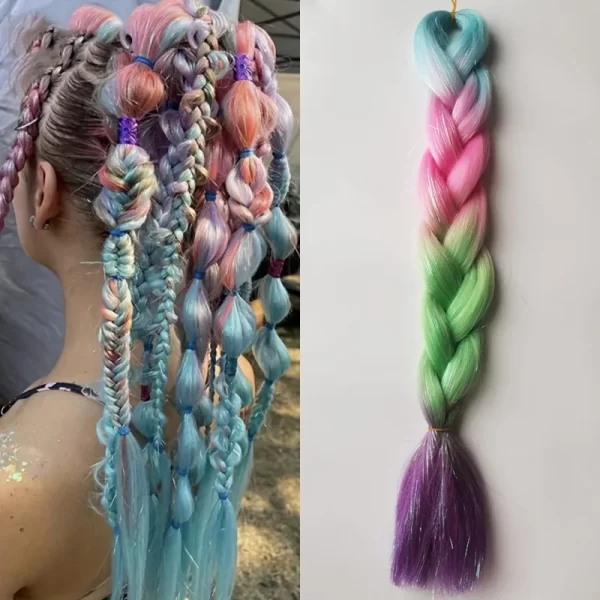Purple Pink White 3 Tones Ombre Straight Braids Blend Hair Tinsel Festival Rave Hair Extensions for Girls Crazy Hair Day Braids - Image 17