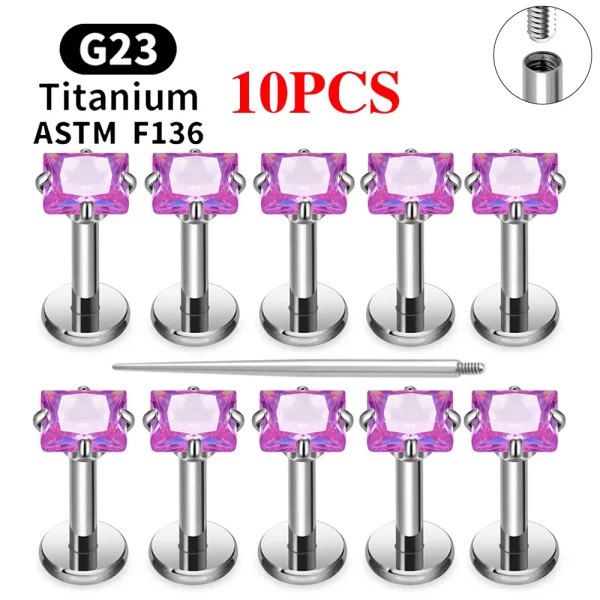 2/10PCS G23 Titanium Piercing Jewelry Ear Cartilage Tragus Heart Flat Back Stud Earrings 16G CZ Internal Thread Labret Lip Ring - Image 25