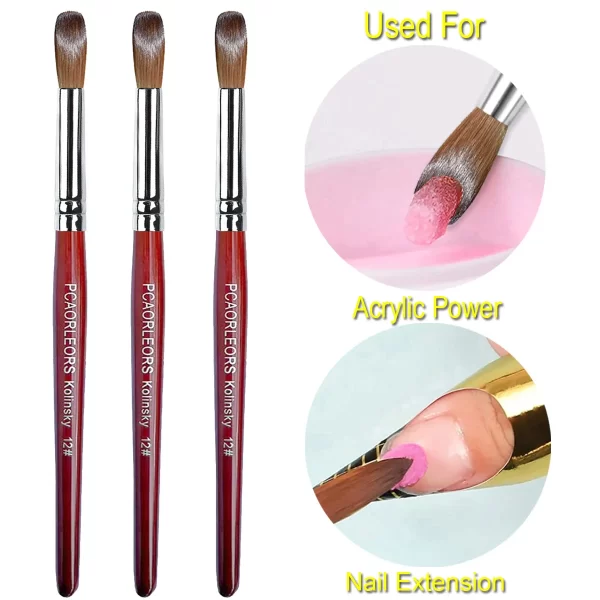 UsiDaer Kolinsky Nail Brush Acrylic with Red Round Wooden Handle and 100% Kolinsky Sable Hair for Crystal UV Gel Painting - Image 2