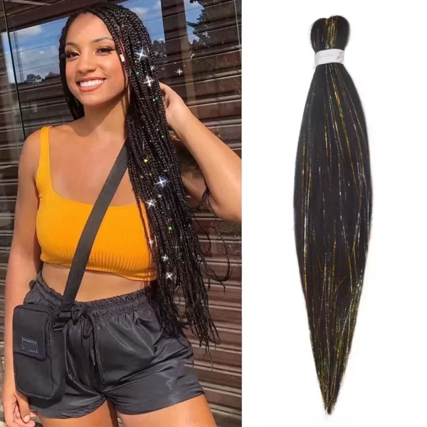 Purple Pink White 3 Tones Ombre Straight Braids Blend Hair Tinsel Festival Rave Hair Extensions for Girls Crazy Hair Day Braids - Image 11