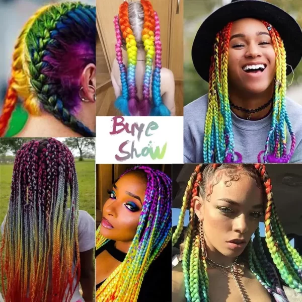 24 Inch Synthetic Ombre Jumbo Braiding Hair 3 Packs Rainbow Colorful Hair Extensions Silky Twists Crochet Hair Braids for Women - Image 6