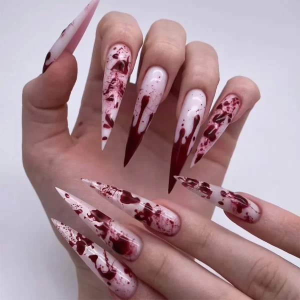 24Pcs Black Y2k Fake Nails with Diamond Halloween Long Almond False Nail Butterfly Design Wearable Oval Press on Nails Tips - Image 15