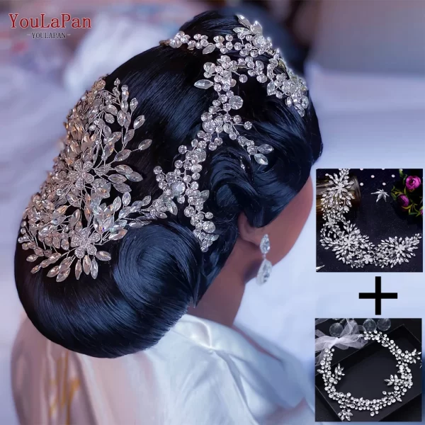 YouLaPan HP390 Luxury Wedding Headpiece Rhinestone Hair Vine for Bride Headwear Alloy Flower Headband Weding Hair Accessories - Image 8