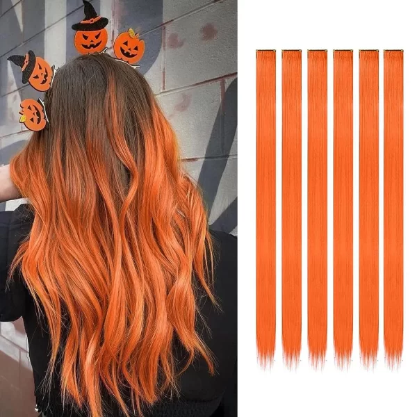 6pcs/pack Colored Party Highlights Clip in Hair Extensions for Girls 22 inches Multi-colors Straight Hair Synthetic Hairpieces - Image 9