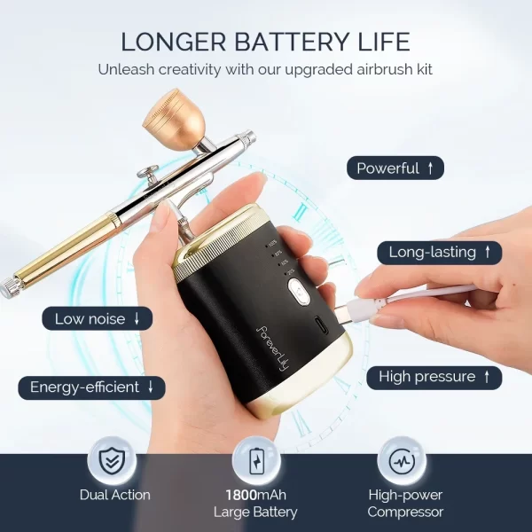 30PSI Dual-action Portable Airbrush Multi-Function Mini Air Compressor Kit For Nails Cake Tattoo Makeup Paint Air Spray Gun - Image 5