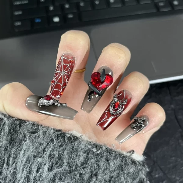 Spider Web Snake Heart Removable Reusable High Quality Handmade Press On Nails.No.3251 - Image 3