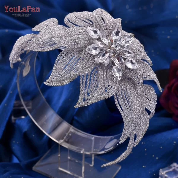YouLaPan Luxurious Rhinestone Headbands for Hair Woman Silver Wedding Headpiece Bridal Headwear Bride Hair Accessries HP455 - Image 5