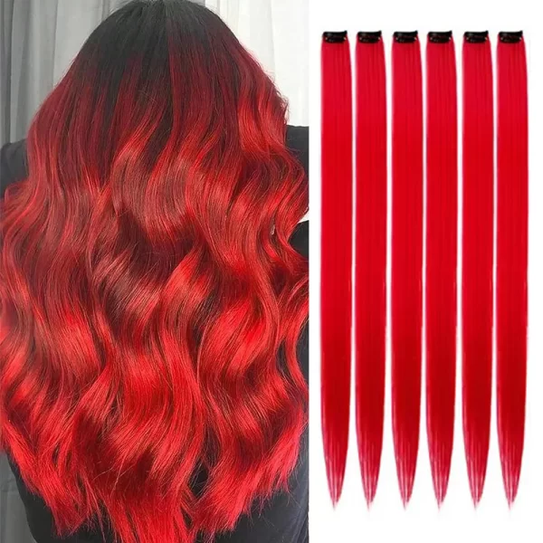 6pcs/pack Colored Party Highlights Clip in Hair Extensions for Girls 22 inches Multi-colors Straight Hair Synthetic Hairpieces - Image 8