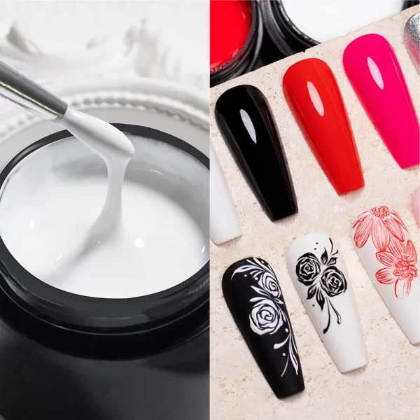 BOZLIN 5ml 4 In 1 No Wipe Painting Gel Varnish Black White Color Painting Liner Nail Art Glitter UV Gel Top Coat Manicure Polish - Image 3