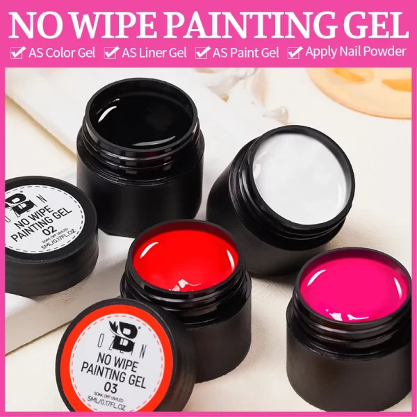 BOZLIN 5ml 4 In 1 No Wipe Painting Gel Varnish Black White Color Painting Liner Nail Art Glitter UV Gel Top Coat Manicure Polish - Image 5