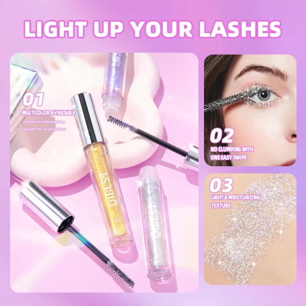 Violet Glitter Lash Mascara Diamond Mascara Thick Shiny Eyelash Curling Extension Makeup Waterproof Fast Dry Sequins Eye Black - Image 4