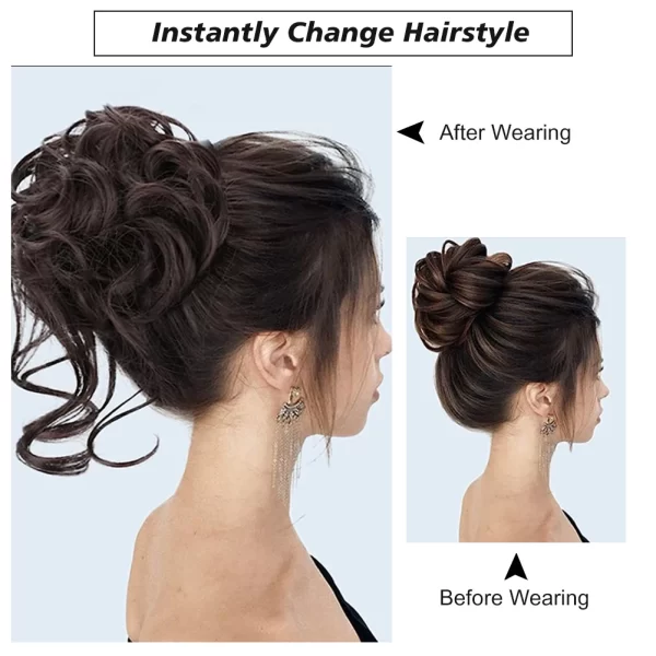 Messy Bun Synthetic Hair Piece Claw Clip Curly Wavy Hair Bun Tousled Updo Scrunchie Long Beard Chignon Ponytail for Daily Wear - Image 4