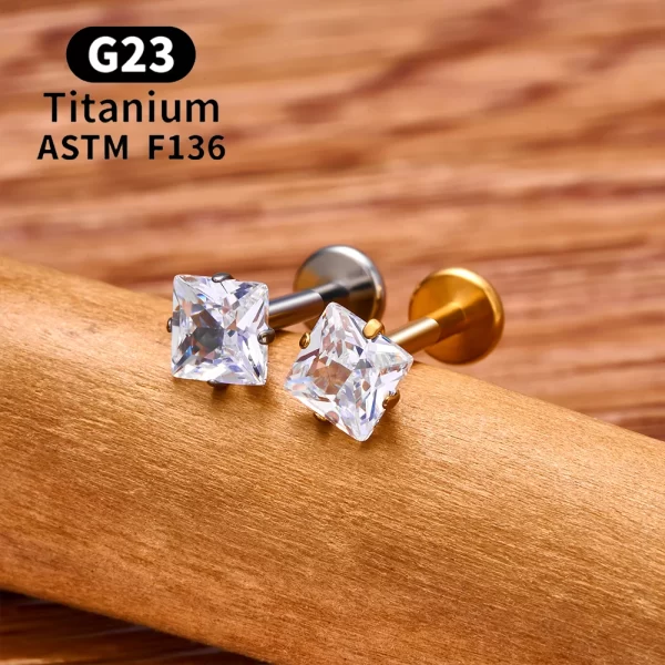 2/10PCS G23 Titanium Piercing Jewelry Ear Cartilage Tragus Heart Flat Back Stud Earrings 16G CZ Internal Thread Labret Lip Ring - Image 5
