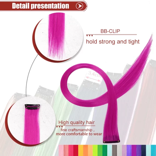 Colored Hair Extensions 8 Pcs/Pack Rainbow Hairpieces 22 inch Multi-colors Party Highlights Clip in Synthetic Hair Extensions - Image 5