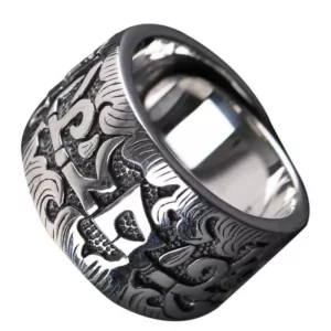 BOCAI S925 Sterling Silver Rings for Women Men New Fashion Retro Six Syllable Mantra Wide Adjustable Argentum Jewelry