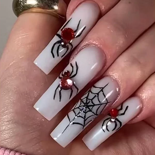 24pcs Halloween Spider Fake Nail Patch Printed French Coffin Ballet Fake Nail Wearable Full Cover Artificial Nail Tips for Girls - Image 10