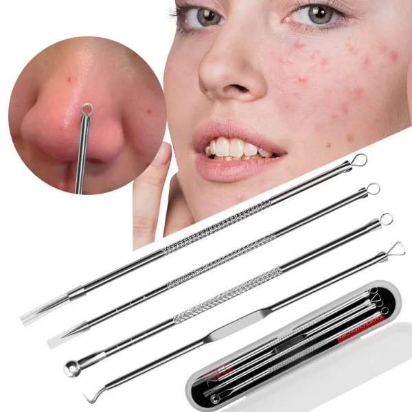 4Pcs Blackhead Acne Remover Set Beauty Skin Care Pore Cleaner Acne Needle Pimple Stainless Steel Pimple Needles Removal Tools - Image 2