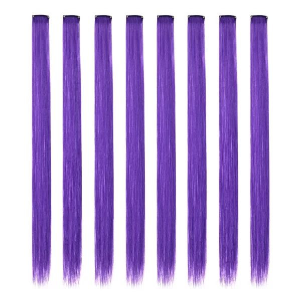 Colored Hair Extensions 8 Pcs/Pack Rainbow Hairpieces 22 inch Multi-colors Party Highlights Clip in Synthetic Hair Extensions - Image 8