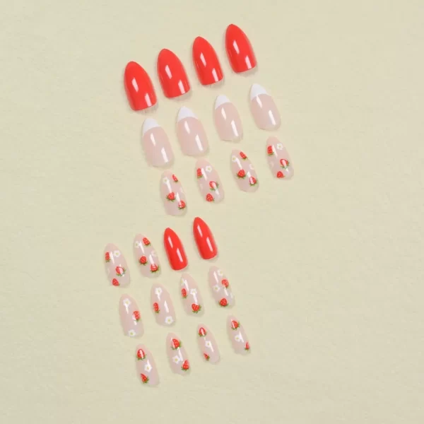 24pcs Christmas False Nails Flower Strawberry Almond Fake Nail Press on Nails Tips DIY Faux Fingernails Detachable Manicure - Image 6