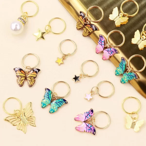 20Pcs Butterfly Braid Clips Crystal Dreadlock Hair Accessories Colorful Butterflies Pendant Charms Pearl Shiny Hair Accessories - Image 5