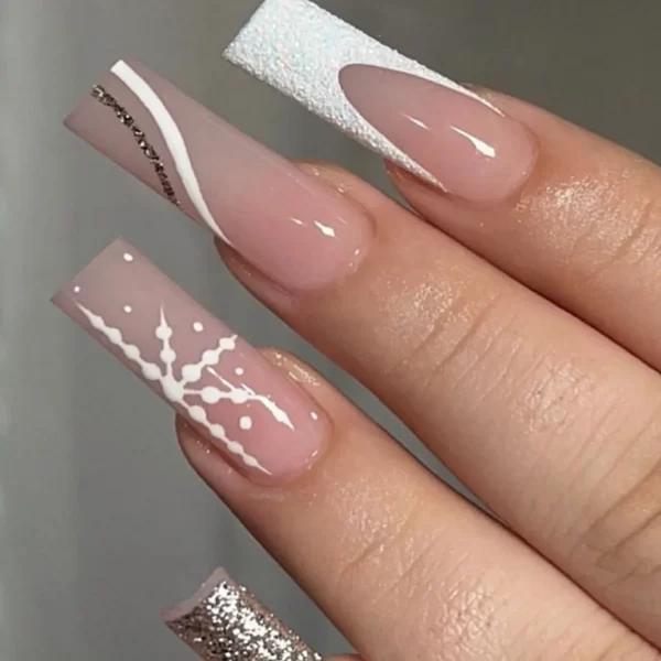 24Pcs/Set Super Long Square French Ballet Geometry AB Diamond Bow Decoration Full Coverage Wearable Fake Nail Press on Nail Art - Image 11