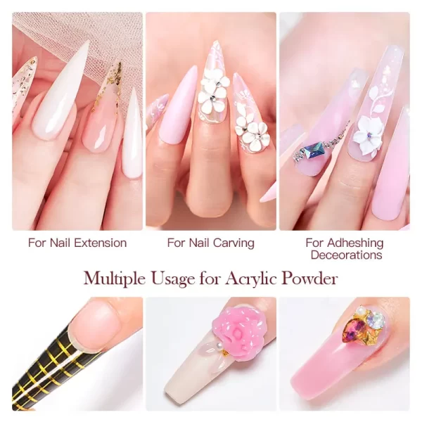Nail Crystal Powder Kit Acrylic Liquid With Brush Pink White Acrylics For Nails Extension Carving Professional nail equipment - Image 5