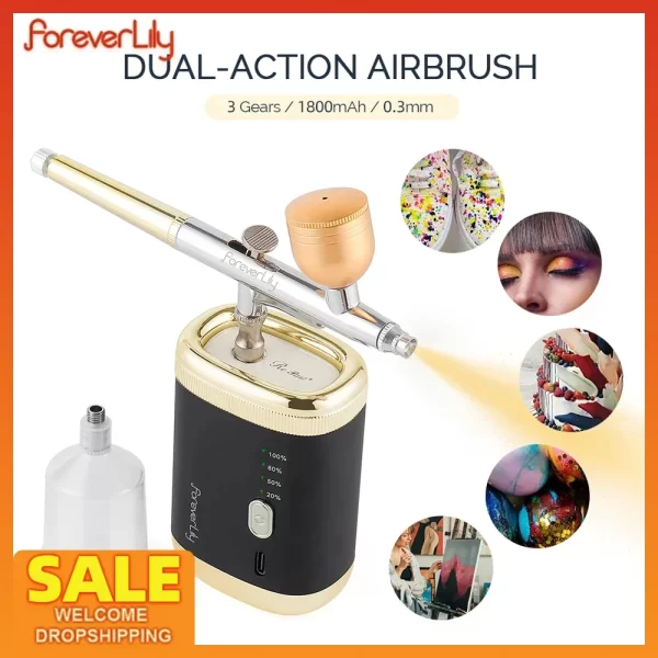 30PSI Dual-action Portable Airbrush Multi-Function Mini Air Compressor Kit For Nails Cake Tattoo Makeup Paint Air Spray Gun - Image 2