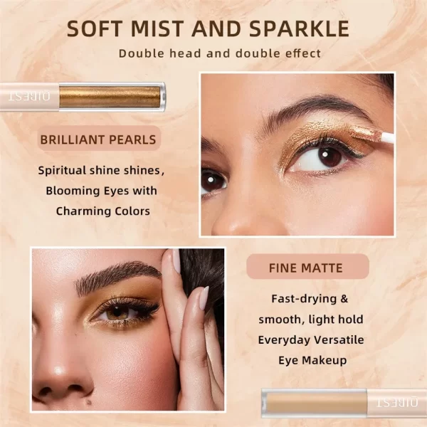 Double-head Matte Shimmer Liquid Eyeshadow Glitter Eye Makeup Pearlescent Lying Silkworm Shiny Natural Long-lasting Cosmetics - Image 2