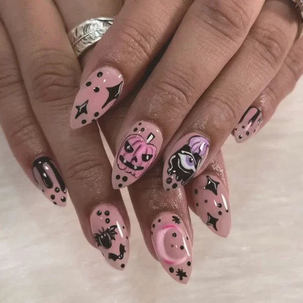 Red Spider Printed False Nails Halloween Nail Art Decor Press on Nails for Girl Gifts Short Round Cool y2k Style Fake Nail Tips - Image 11