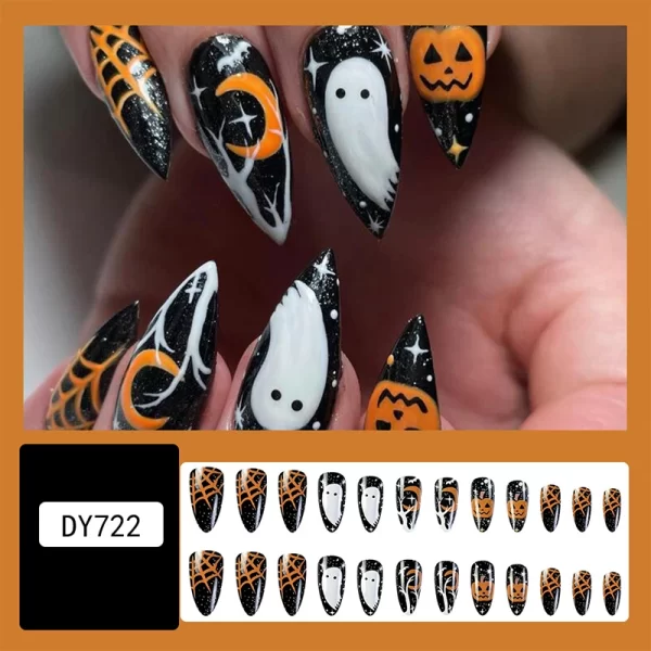 Halloween Acrylic Press On Nails Almond Shape Fake Nails Short Full Cover Glue On Nails Halloween Stick On Nails Cute Ghost Pump - Image 13