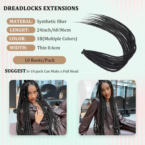 Synthetic Dreadlock Extensions 10 Root/pack Hippie Single Ended Dreads Ombre Loc Extensions 24 Inch Reggae Style Crochet Hair - Image 5