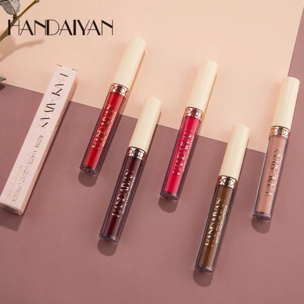 HANDAIYAN Matte Liquid Lipstick Rose Lipgloss Waterproof Non-stick Cup Long-Lasting Matte Lipstick Moisturizing Lip Gloss - Image 4