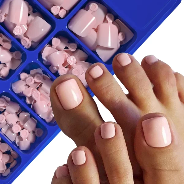 100Pcs Solid Color False Toenail Tips Nude Pink/Purple Acrylic Artificial Fake Toenails Press On Toenail Short Square Toenails - Image 5