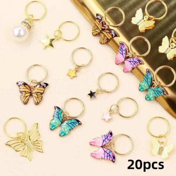 20Pcs Butterfly Braid Clips Crystal Dreadlock Hair Accessories Colorful Butterflies Pendant Charms Pearl Shiny Hair Accessories - Image 8