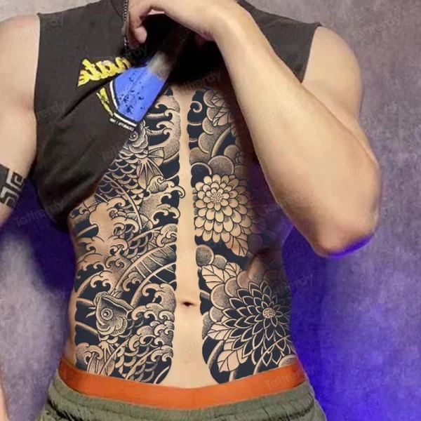 Full Back Chest Herbal Juice Ink Semi-permanent Tattoo Stickers 7-15 Days Long Lasting Temporary Fake Tattoo Totem Men Adult - Image 7