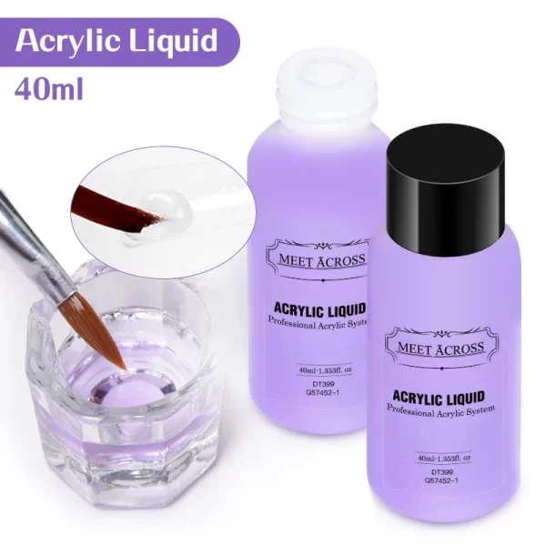 MEET ACROSS 40ml Acrylic Liquid For Acrylic Powder Dust Nails Monomer Crystal Nail Art Nail Extension Carving Manicure Tool