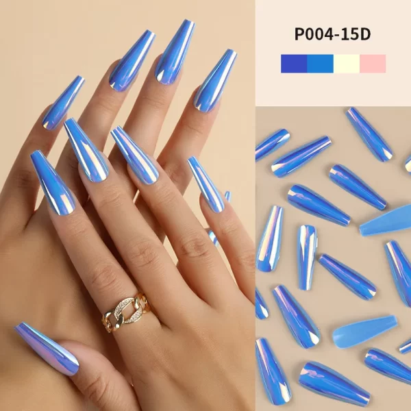 24Pcs/Box Ballerina Press on Nails Tips False Nail Art Full Cover Detachable Artificial Fake Nails Metal Mirror Powder Design - Image 13