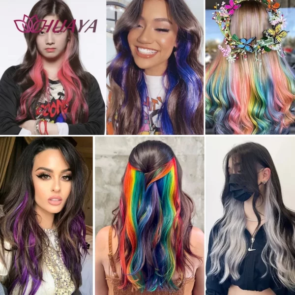 HUAYA Synthetic Long Curly Women Heat Resistant Clip In Hair Extension Hairpiece Gold Grey Purple Pink Red Colorful Extension - Image 5